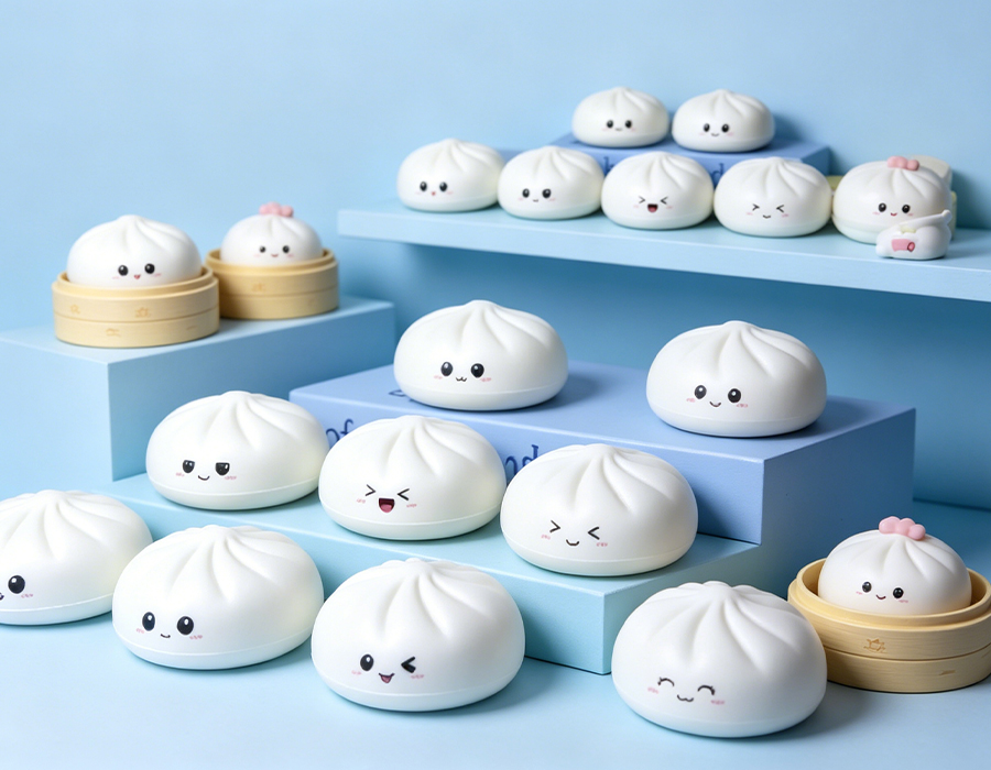 White Mini-Emoticon Bun Stress Toy